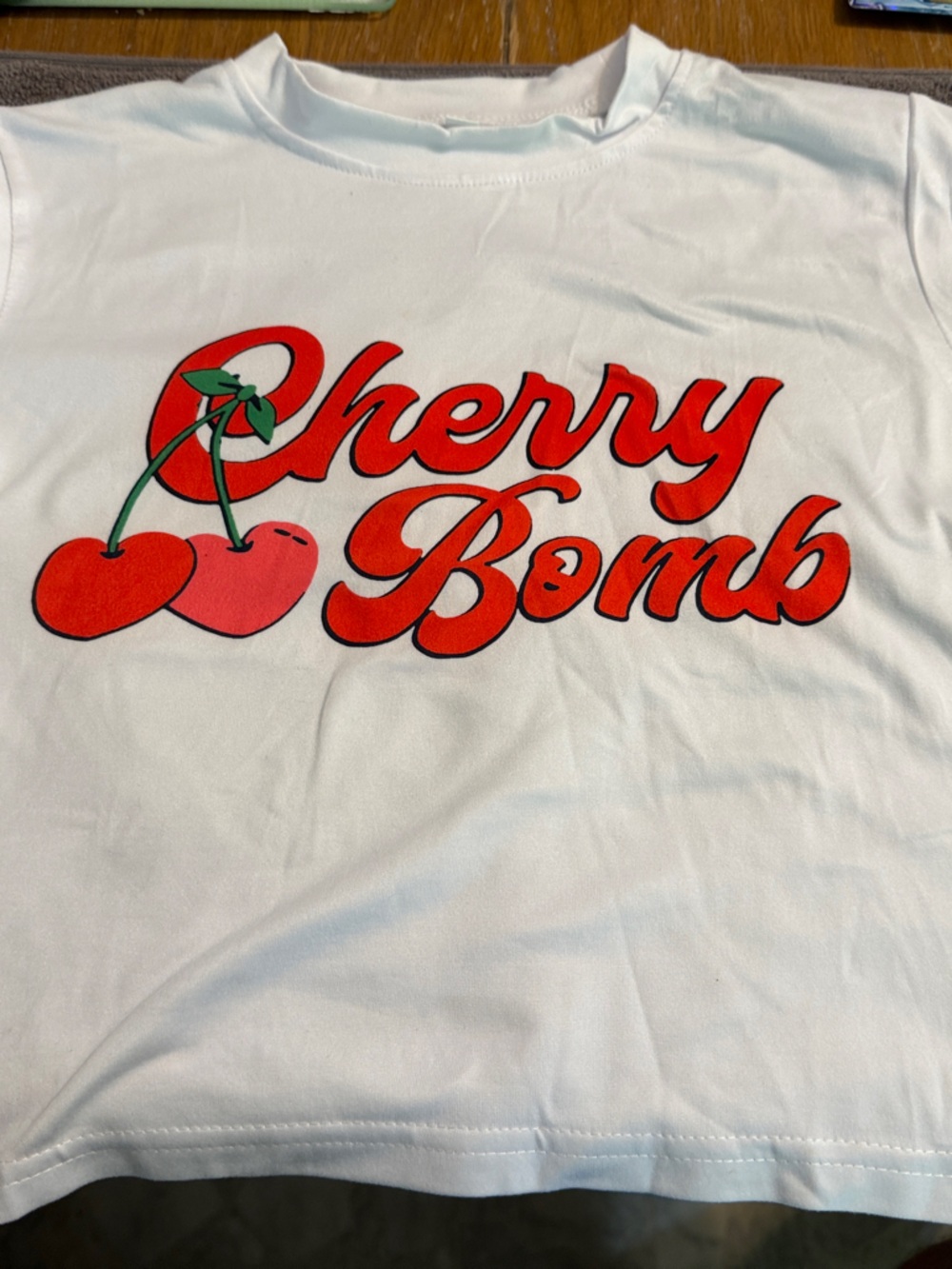 Baby Doll Cherry Bomb Graphic Short Sleeve Tee - White